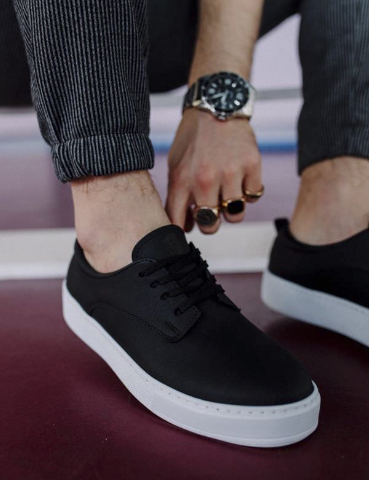 Ανδρικά ασπρόμαυρα Casual Sneakers δερματίνη με κορδόνια 0772020M φωτογραφία